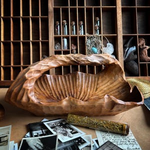 Vintage French Carved Wood with Knobbed Handle | 1950s Centerpiece