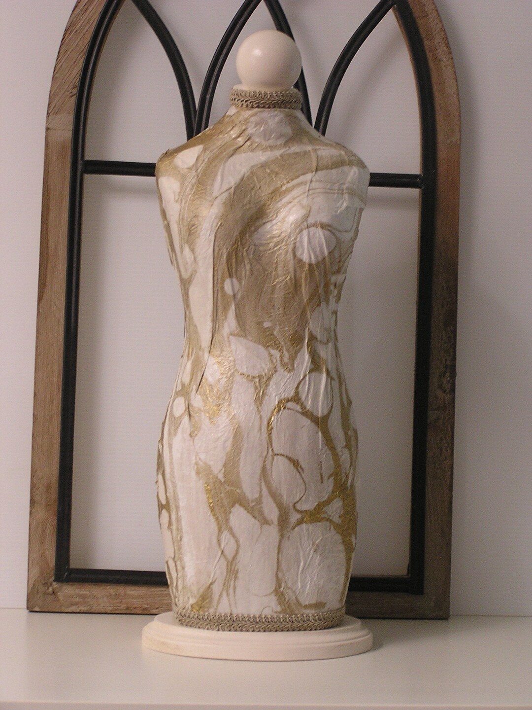 Jewelry Display Mannequin Bust White & Gold Marbleized Paper Finish