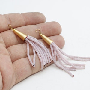 6x70mm Light Pink Beads Tassel, Pink Afghan Tassel, Perles Tassels, Long Heishi Bead Tassels, Seed Bead Tassel, Long Tassel, AFG58