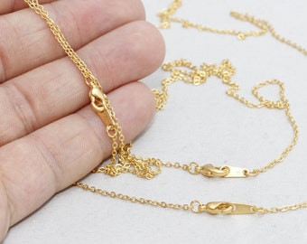 18 Inch 24k Gold Plated Cable Chain Necklace, Brass Base, Jewelry Making Supplies, CHK387
