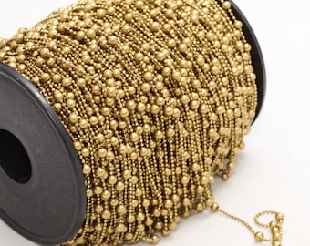 3,3 Feet 1,2mm Raw Brass Ball Chains, Satellite Chains, Beaded Chain, Brass Ball Chain, Bulk Lot Chain, Raw Brass Chains, OSC, BXB100-1