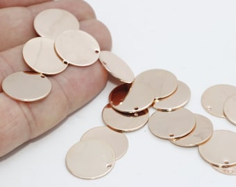 5 Pcs 17mm Rose Gold Round Charms, Round Disc, Personalized Disc, Stamping Tags, Round Stamping Blanks, Gold Plated Findings, MD, ROSE408