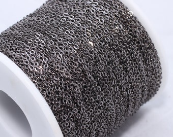 1,5x2mm Gunmetal Plated Cable Chain, Bulk Lot Chain, Dainty Necklace Chain, Tiny Soldered Chain, Gunmetal Plated Chains, OCC, BXB264