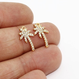 8x15mm 24k Shiny Gold Charms, Pave Palm Tree, CZ Charms, Palm Tree Pendant, Gold Charms, CZ Pendant, Charms, Micro Pave Charm, FLT, ZRCN92