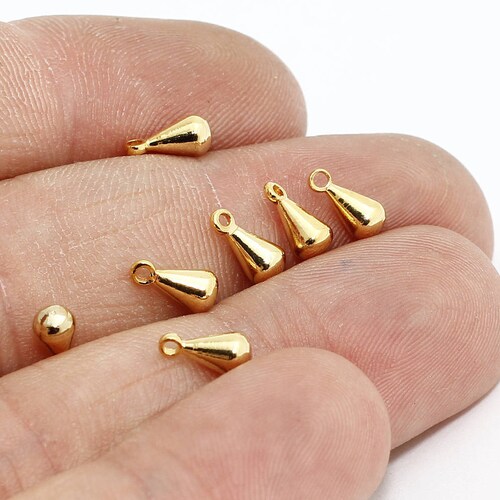 25 Pcs 4x8mm 24k Shiny Gold Drop Charms Mini Drop Pendant Etsy