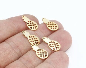 18x16mm 24k Shiny Gold Plated Pineapple Charms, Pineapple Necklace, Pineapple Pendant, Pineapple Bracelet, Gold Plated Findings, MTE99
