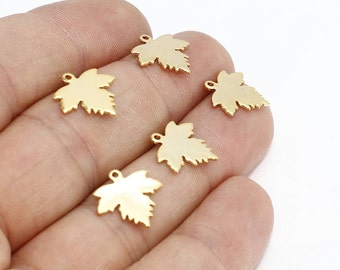 10 Maple Leaf Gold Tone Charms 2 Sided GC1418 10 Maple Leaf Gold Tone Charms 2 Sided GC1418