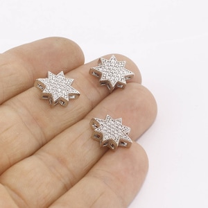 12x15mm Silver Plated Star Beads, Micro Pave Star, North Star Charms, CZ North Star, CZ Beads, Bracelet Charms, Sliding Beads, ZRCN683