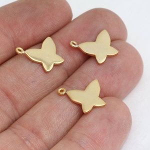 12mm 24k Shiny Gold Butterfly Charms, Butterfly Pendant, Bracelet Charms, Dainty Necklace, Dainty Charms, Gold Plated Findings, BRT752