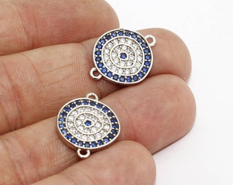 15x19mm Silver Plated Pave Evil Eye, Micro Pave Evil Eye, CZ Evil Eye, CZ Bracelet Charms, Bracelet Connector, Micro Pave Charms, ZRCN500