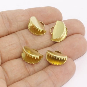 6 Pcs 15mm Raw Brass Ribbon Crimps, Cord End, Fasteners Clasp, Crimp Clasps, Ribbon Claws, End Cap, Raw Brass Findings, ORC, AE82