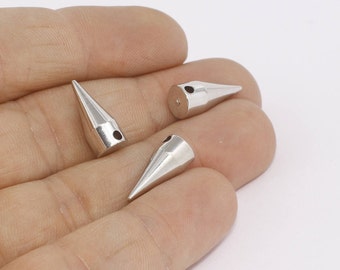 Colgante de pico chapado en rodio de 7x16mm, picos de cono, encantos de espiga de plata, picos punk, colgante de gota de pico, hallazgos plateados plateados, SP, AE81
