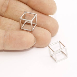 12mm Rhodium Plated Cube Charms, Cube Necklace, Geometric, Cube Charms, 3D Cube, Open Cube Pendant, Silver Plated Findings, SV, MTE293
