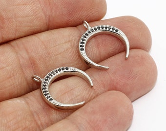 Pingente de chifre banhado a prata 18 x 21 mm, pingente de meia-lua, pingente de chifre micropavimentado, pingentes de zircônia cúbica, colar crescente, ZHN, ZRCN492
