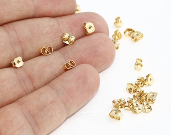 20 Pcs 24k Shiny Gold Earring Backs, Earring Stoppers, Butterfly Earring Backs, Clutch Earring Backs, Jewelry Findings, BBE, CHK527