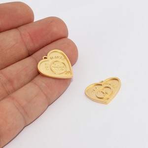20mm 24k Matt Gold Heart Charms, Love Necklace, Heart Medallion, Dainty Charms, Necklace Charms, Gold Plated Charms, THP, MTE753