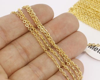 Chaîne forçat 2 x 3 mm plaqué or brillant, chaîne de collier rolo en laiton (3,3 pieds), TMC, BXB102