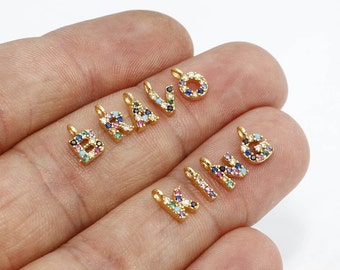 5x8mm 24k Shiny Gold Cz Letters, Cz Colorful Letter Charms, Cubic Zirconia Letter Beads, Micro Pave Beads, Gold Plated Beads, zrcn , HRF30