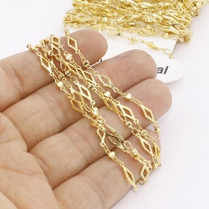 Corrente de barra de ouro brilhante 24k de 3,3 pés, 4 x 12,5 mm, corrente soldada, correntes de filigrana, corrente de tornozeleira, correntes a granel, correntes banhadas a ouro, BXB109-2
