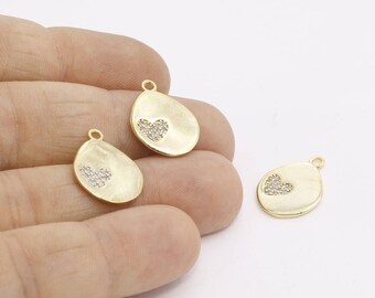 15x20mm 24k Shiny Gold Drop Charms, Micro Pave Charms, CZ Heart Charms, Heart Necklace, Bracelet Charms, Gold Plated Pendant, SZP, ZRCN700