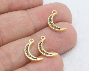 8x14mm 24k Luna d'oro lucido, ciondoli luna micro pave, ciondolo luna micro pave, luna zirconia cubica, ciondoli CZ, collana luna, FLT, ZRCN607
