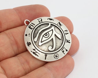 25x29mm Antique Silver Egyptian Eye, Horus Necklace, Eye Of Horus, Medallion, Ra Necklace, Egyptian Pendant, Silver Plated Charms, EGY, AE61