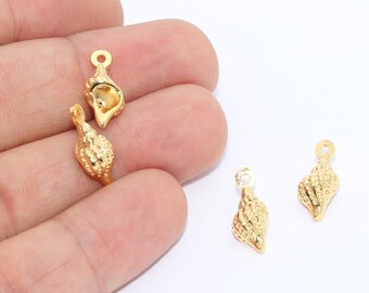 24k Gold Plated Sea Shell Charm, Bracelet Pendant (7x16mm), MTE709