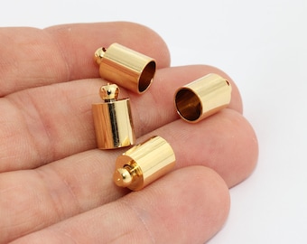 24k Shiny Gold Plated Brass End Caps, 7mm Inner Size Cord Tips, DO, MTE460