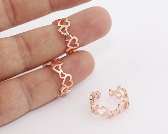 Rose Gold Heart Rings, Width 7mm, Heart Rings, Dainty Rings, Tiny Rose Gold Rings, Ring Settings, Rose Gold Plated Findings, NBT, ROSE629