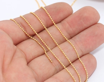 1,2mm 18k Shiny Gold Ball Chain, Faceted Ball Chain, Bulk Lot Chains, Lace Ball Chain, Beaded Chain, Gold Plated Findings, UBC, BXB252