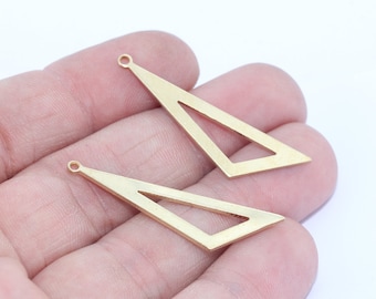 10 Pcs 11x40mm Raw Brass Pendant, Triangle Pendant, Geometric Charm, Chevron Charm, Triangle Charm, Raw Brass Charms, AE58