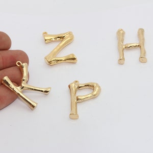 25x35mm 24k Shiny Gold Bone Charm, Bamboo Charms, Bamboo Letter Necklace, Gold Letter Charm, Gold Bamboo Letters, Bone Jewelry, BO, Brc1