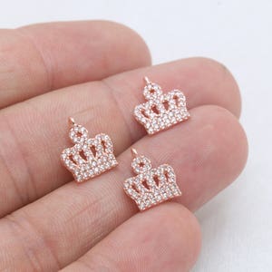 11x12mm Rose Gold Crown, Micro Pave Charms, King Charm, Cubic Zirconia Charms, Bracelet Charms, CZ Beads, Micro Pave Crown, ZRCN603