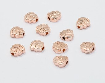 7mm Rose Gold Leaf Charms, Leaf Pendant, Spacer Beads, Leaf Beads, Rose Gold Beads, Bracelet Charms, Rose Gold Plated Findings, SML, ROSE526