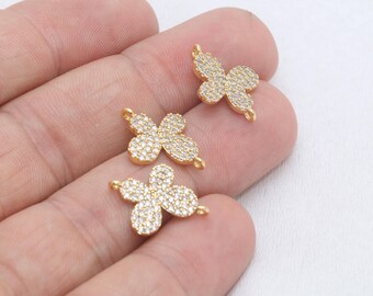 14 x 18mm 24k glänzend Gold Schmetterling Charms, Mikro Pflaster Schmetterling, Armband-Anschluss, CZ Micro Pave Armband Charms, CZ Schmetterling, ZRCN577