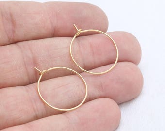 20mm 24k Shiny Gold Earrings, Hoop Earrings, Circle Earrings, Gold Earrings, Gold Earring Hoops, Gold Earring Findings, HES, EAR5