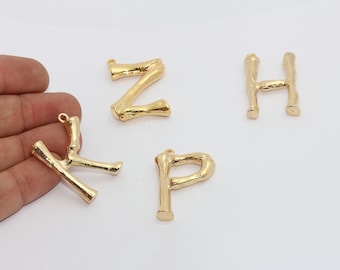 25x35mm 24k Shiny Gold Bone Charm, Bamboo Charms, Bamboo Letter Necklace, Gold Letter Charm, Gold Bamboo Letters, Bone Jewelry, BO, Brc1