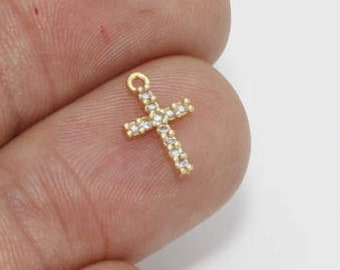 7x11mm 24k Shiny Gold Cross Charms, Micro Pave Pendant, Cross Charm, Zircon Cross Charm, Cubic Zirconia Charms, Gold Plated Pendant, ZRCN454