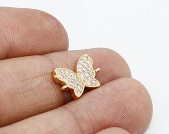 10 x 19mm 24k glänzend Gold Schmetterling, Mikro Pflaster Schmetterling, CZ Charms, zirkonia Schmetterling, Mikro Pflaster Perlen, Armband-Anschluss, ZRCN64