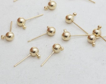 Bronze Ear Post Earring 6mm Ball Shiny Dangle Loop Stud Finding Jewelry Backs