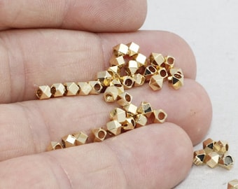 Spacer Beads Brass Plated Cube Beads Square 24 Strand 3mm