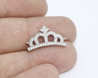 13x22mm Silver Plated Crown Charms, Micro Pave Crown, CZ Bracelet Charms, Crown Beads, Micro Pave Charms, CZ Pave Pendant, CBC, ZRCN397