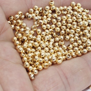 100 Pcs 3mm 24k Shiny Gold Beads, Ball Beads, Bracelet Beads, Round Beads, Mini Round Beads, Spacer Beads, Gold Plated Findings, IB, BXB331