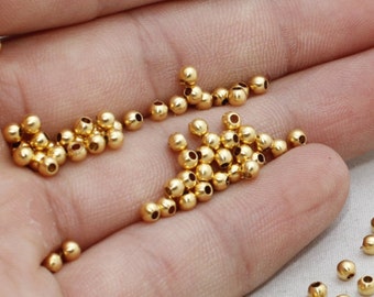 3mm 24k Shiny Gold Beads, Spacer Beads, Hollow Beads, Tiny Spacer Beads, Bracelet Beads, Ball Beads, Gold Plated Findings, BG, BRT541