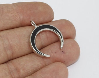 23x27mm Rhodium Horn Charms, Horn Pendant, Moon Pendant, Boho Charm, Tribal Charms, Black Horn Charm, Silver Plated Findings, ZM, HRN45
