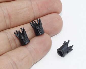 7x11mm Black Plated Beads, Crown Charms, Crown Beads, Men's Bracelet Charms, Black Bracelet Beads, Black Plated Beads, KT, KDR133