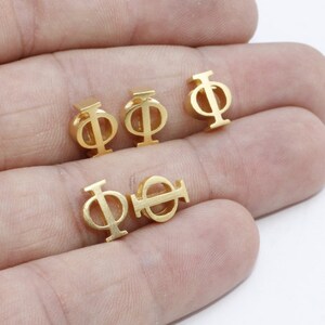7x9mm 24k Matt Gold Phi Buchstabe, Phi Buchstabe, griechische Buchstaben, Phi Schmuck, griechisches Alphabet, Phi Charm, vergoldete Buchstaben, GG, BRT588