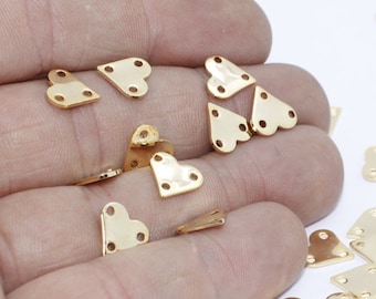 10 Pcs 22k Shiny Gold Heart Charms, 9x10mm , 3 holes Heart, Heart Coins, Stamp , Personalized , RD, MTE170