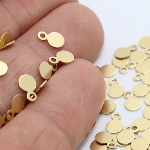 50 Pcs 4x7mm Raw Brass Coin Charms, Stamping Disc, Round Charms, Connector Charms, Personalized Disc Beads, Raw Brass Findings, FNL52