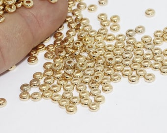 4mm 24K Shiny Gold Spacer Beads, Gold Spacers, Rondelle Beads, Round Brass Beads, Connector Beads, Gold Plated Findings, RS, BRT651